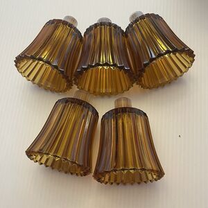 5 VTG MCM Home Interior Homco RIBBED AMBER Gold Peg Votive Candle holder